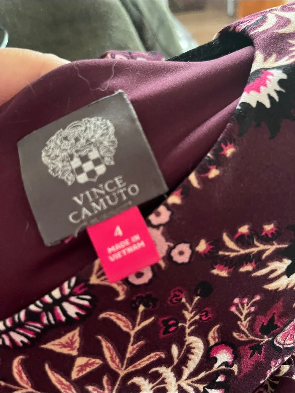 Vince Camuto Sz4 Burgundy Floral Stretch Shift Dress, Tulip Sleeves